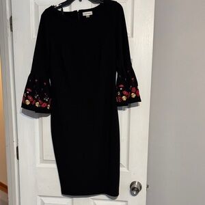Calvin Klein Black Dress with Floral Sleeves